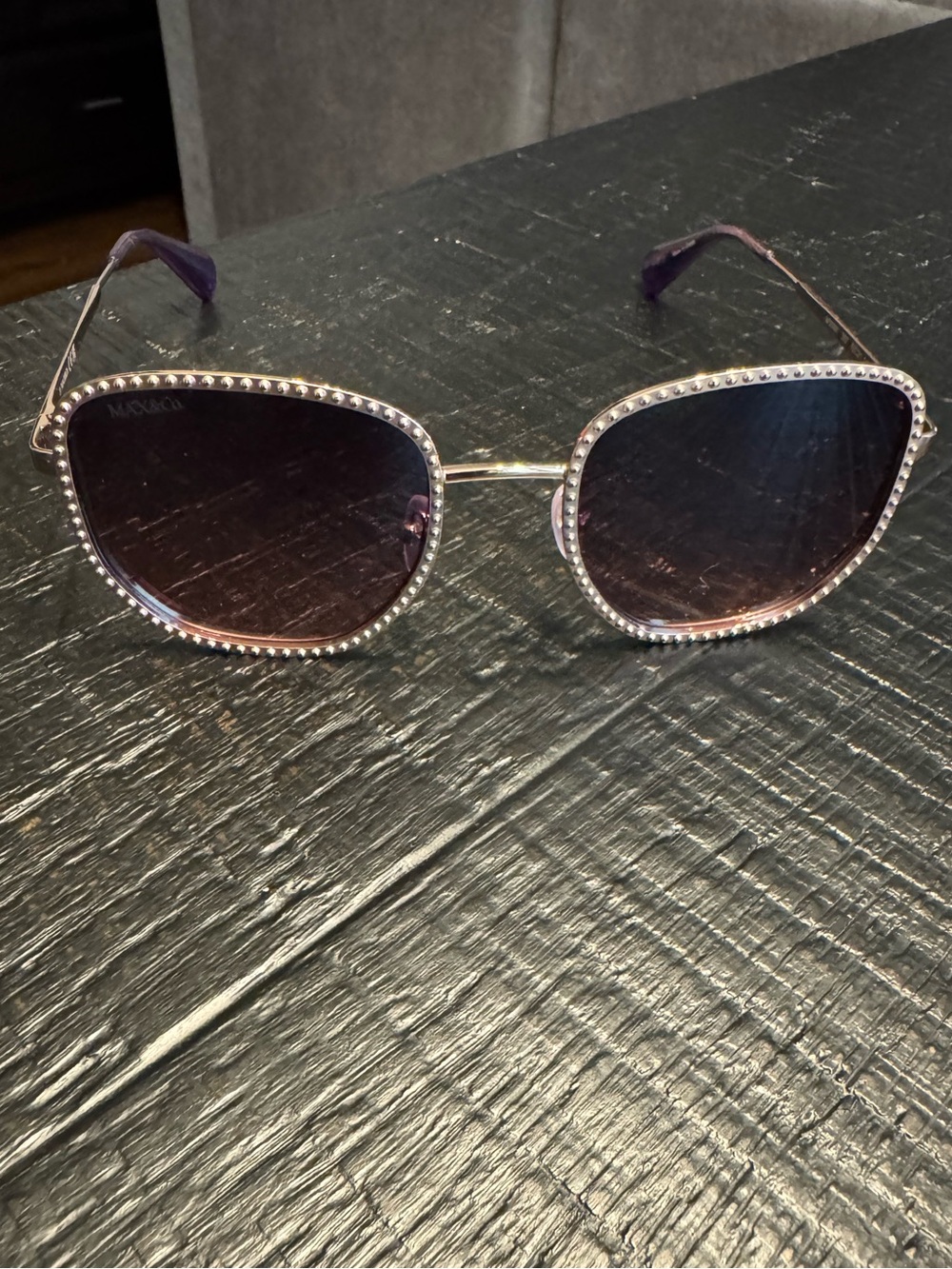Women's Fashion Sunglasses with Lavender Lenses and Embellished Gold Frame - Picture 4 of 12